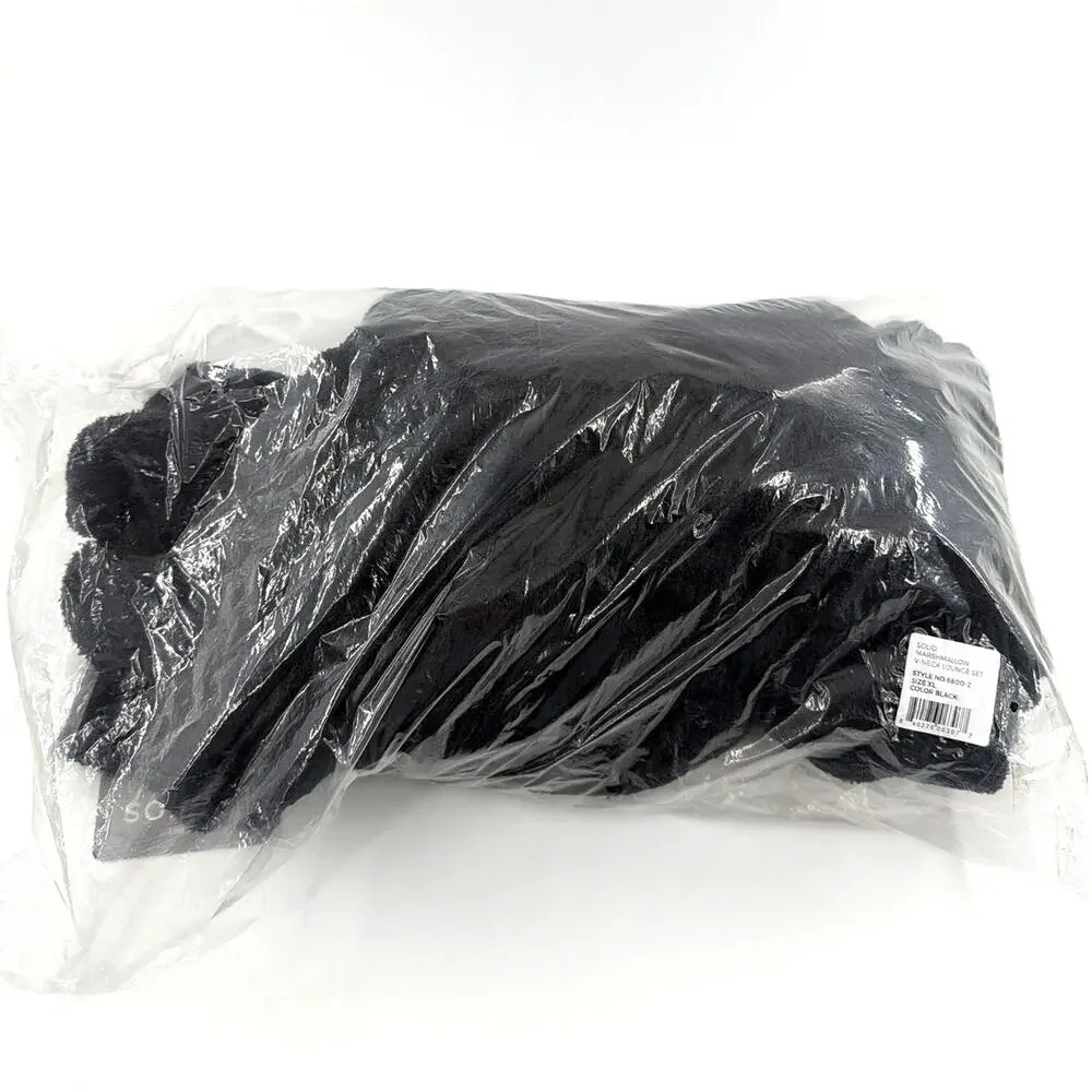 Softies Black Solid Marshmallow V-Neck Lounge Set Size XL